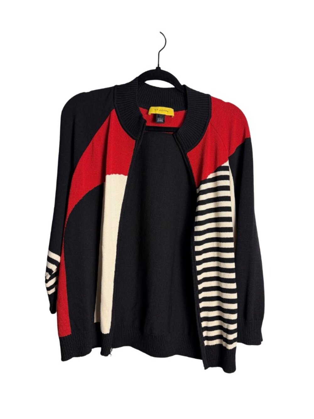 St. John Colorblock Striped Zip Front Cardigan Size L